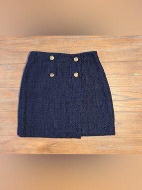 LOFT Navy Tweed Mini Skirt with Gold Buttons